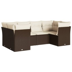 vidaXL Set sofás de jardín 6 piezas y cojines ratán sintético marrón