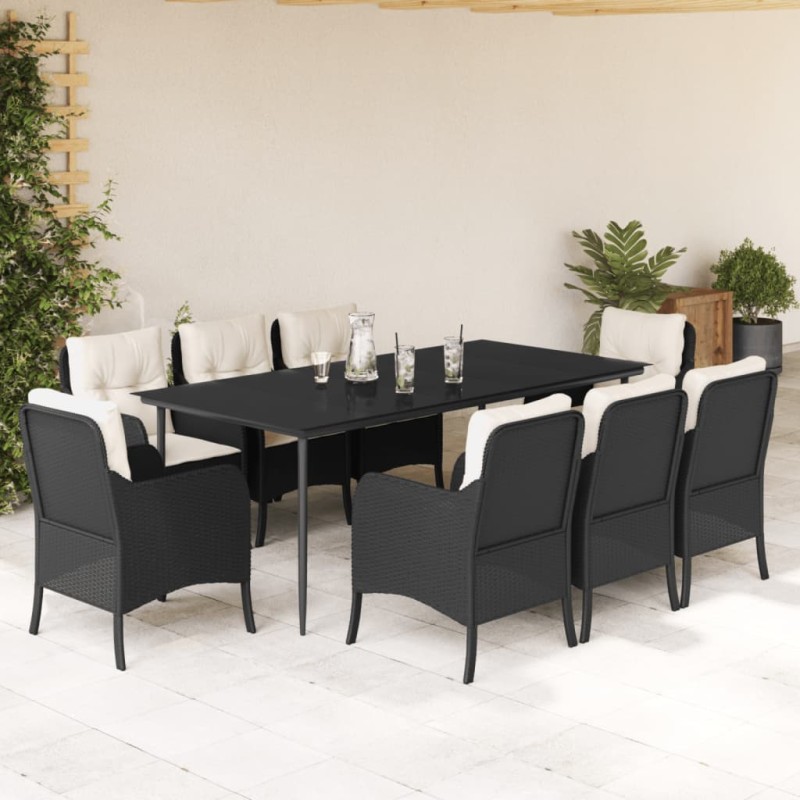 vidaXL Set de comedor de jardín 9 pzas y cojines ratán sintético negro vidaXL Set de comedor de jardín 9 pzas y cojines ratán sintético negro