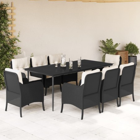 vidaXL Set de comedor de jardín 9 pzas y cojines ratán sintético negro
