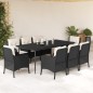 vidaXL Set de comedor de jardín 9 pzas y cojines ratán sintético negro vidaXL Set de comedor de jardín 9 pzas y cojines ratán sintético negro