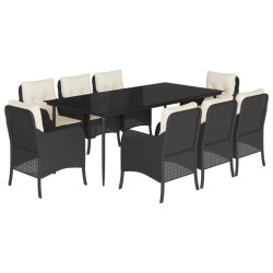 vidaXL Set de comedor de jardín 9 pzas y cojines ratán sintético negro