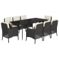 vidaXL Set de comedor de jardín 9 pzas y cojines ratán sintético negro vidaXL Set de comedor de jardín 9 pzas y cojines ratán sintético negro