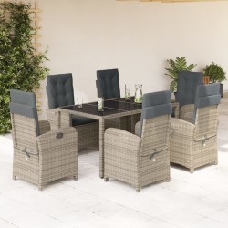 vidaXL Set comedor jardín 7 pzas y cojines ratán sintético gris