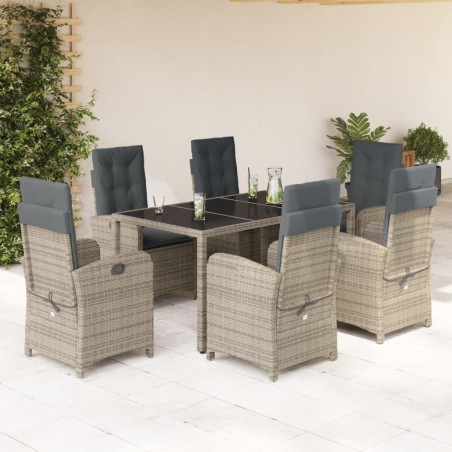 vidaXL Set comedor jardín 7 pzas y cojines ratán sintético gris