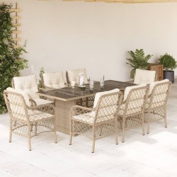 vidaXL Set comedor de jardín 9 pzas con cojines ratán sintético beige
