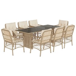 vidaXL Set comedor de jardín 9 pzas con cojines ratán sintético beige
