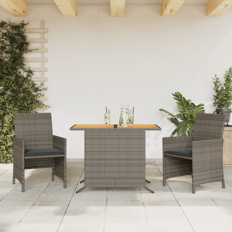 vidaXL Sillas y mesita de jardín con cojines 3 piezas ratán PE gris vidaXL Sillas y mesita de jardín con cojines 3 piezas ratán PE gris