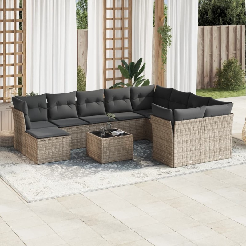 vidaXL Set de sofás de jardín 11 pzas y cojines ratán sintético gris vidaXL Set de sofás de jardín 11 pzas y cojines ratán sintético gris