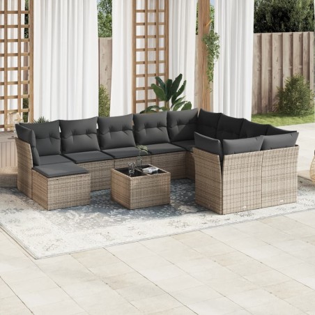 vidaXL Set de sofás de jardín 11 pzas y cojines ratán sintético gris