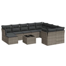 vidaXL Set de sofás de jardín 11 pzas y cojines ratán sintético gris