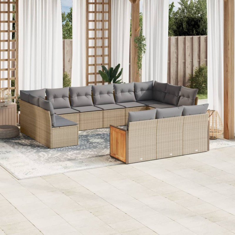 vidaXL Set sofás de jardín con cojines 13 pzas ratán sintético beige vidaXL Set sofás de jardín con cojines 13 pzas ratán sintético beige