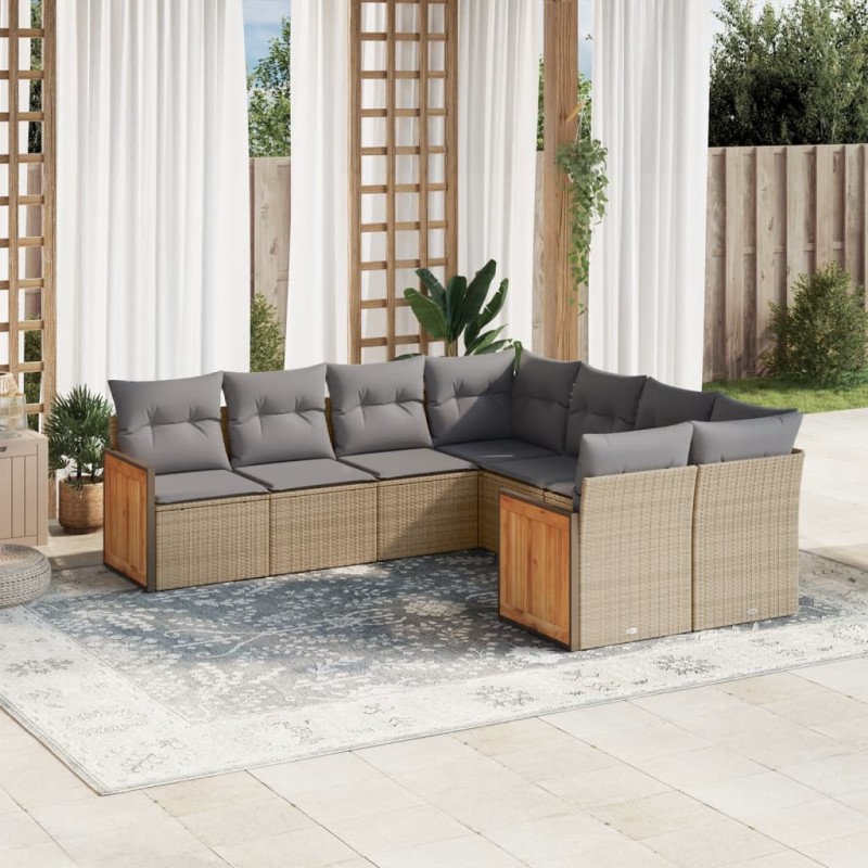vidaXL Juego de sofás de jardín con cojines beige 8 pzas ratán PE vidaXL Juego de sofás de jardín con cojines beige 8 pzas ratán PE