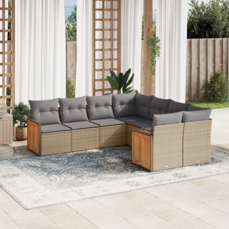 vidaXL Juego de sofás de jardín con cojines beige 8 pzas ratán PE