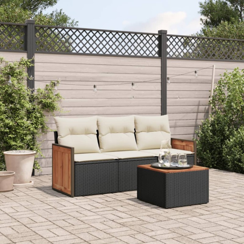 vidaXL Juego de sofás jardín 4 pzas con cojines ratán sintético negro vidaXL Juego de sofás jardín 4 pzas con cojines ratán sintético negro