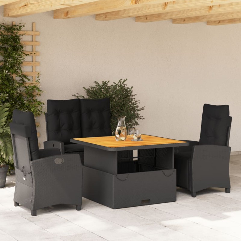 vidaXL Juego comedor jardín 4 piezas con cojines ratán sintético negro vidaXL Juego comedor jardín 4 piezas con cojines ratán sintético negro