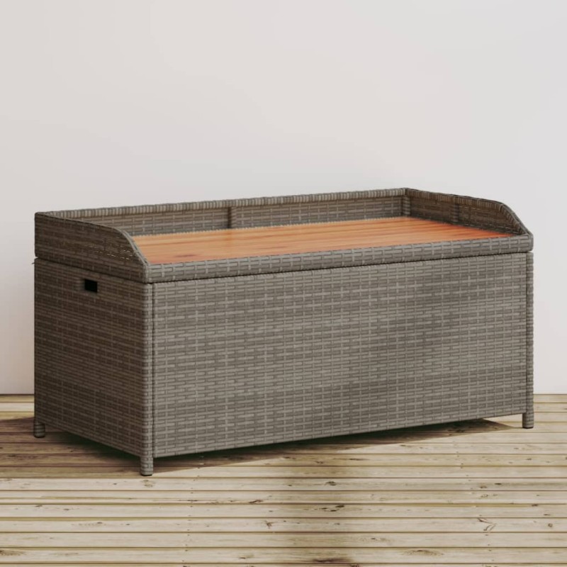 vidaXL Banco con almacenaje madera acacia ratán PE gris 100x50x52 cm vidaXL Banco con almacenaje madera acacia ratán PE gris 100x50x52 cm