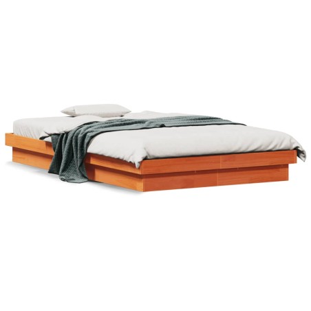 vidaXL Estructura de cama LED madera maciza pino marrón cera 140x200cm