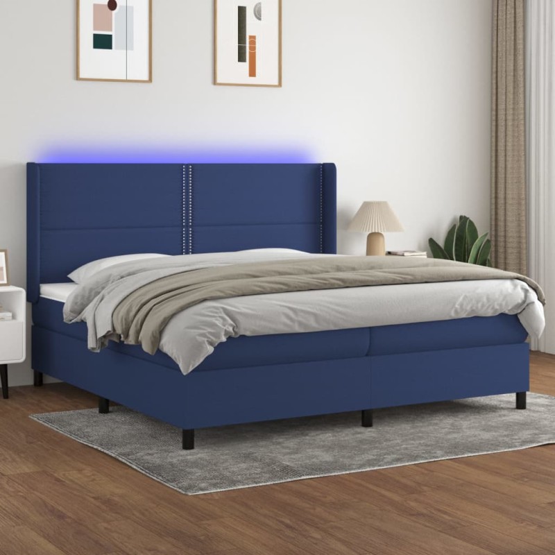 vidaXL Cama box spring colchón y luces LED tela azul 200x200 cm