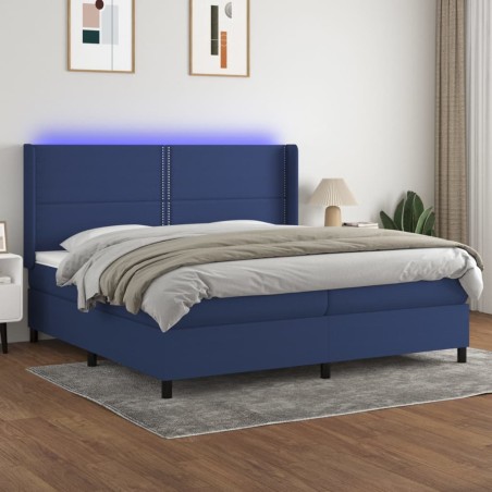 vidaXL Cama box spring colchón y luces LED tela azul 200x200 cm