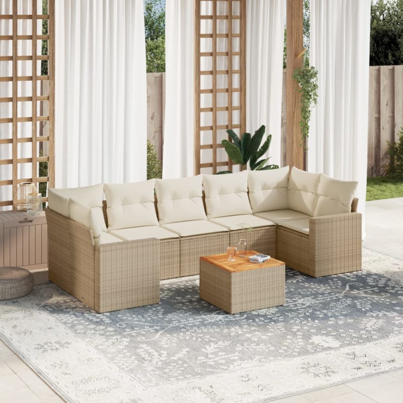 vidaXL Juego de sofás de jardín con cojines beige 8 pzas ratán PE vidaXL Juego de sofás de jardín con cojines beige 8 pzas ratán PE