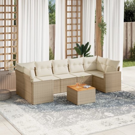vidaXL Juego de sofás de jardín con cojines beige 8 pzas ratán PE