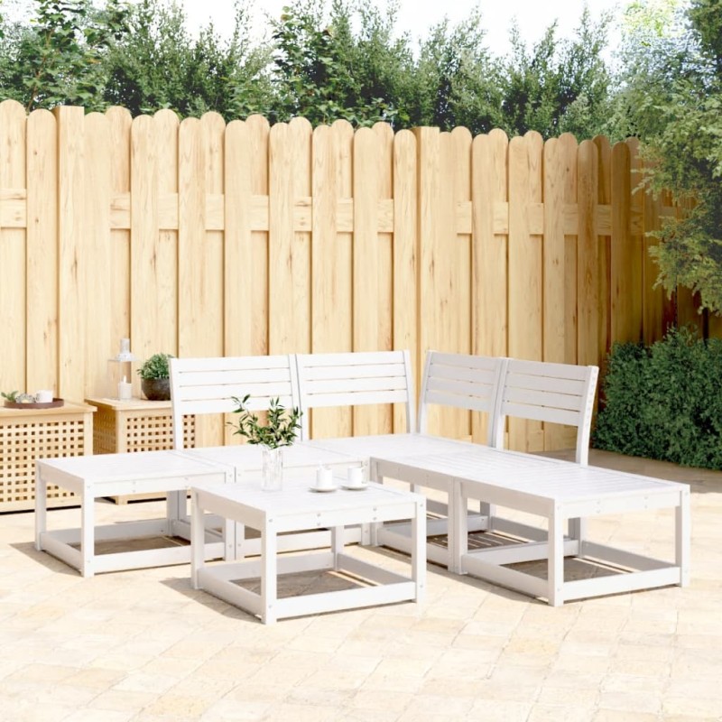 vidaXL Juego de sofás de jardín 5 piezas madera maciza de pino blanco vidaXL Juego de sofás de jardín 5 piezas madera maciza de pino blanco