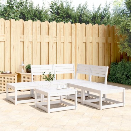 vidaXL Juego de sofás de jardín 5 piezas madera maciza de pino blanco