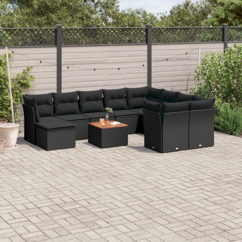 vidaXL Set de sofás de jardín 11 pzas y cojines ratán sintético negro vidaXL Set de sofás de jardín 11 pzas y cojines ratán sintético negro