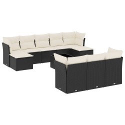 vidaXL Set de sofás de jardín 11 pzas y cojines ratán sintético negro
