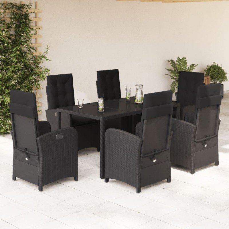 vidaXL Set de comedor de jardín 7 pzas y cojines ratán sintético negro vidaXL Set de comedor de jardín 7 pzas y cojines ratán sintético negro