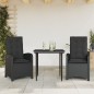 vidaXL Set comedor de jardín 3 pzas con cojines ratán sintético negro vidaXL Set comedor de jardín 3 pzas con cojines ratán sintético negro