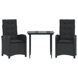 vidaXL Set comedor de jardín 3 pzas con cojines ratán sintético negro