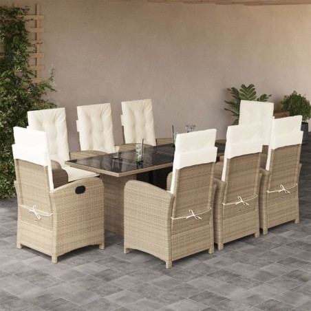 vidaXL Set comedor de jardín 9 pzas con cojines ratán sintético beige