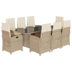 vidaXL Set comedor de jardín 9 pzas con cojines ratán sintético beige