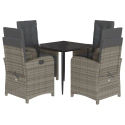vidaXL Set comedor de jardín 5 piezas con cojines ratán sintético gris