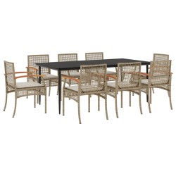 vidaXL Set comedor de jardín 9 pzas con cojines ratán sintético beige