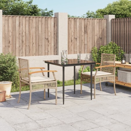 vidaXL Set comedor de jardín 3 pzas con cojines ratán sintético beige