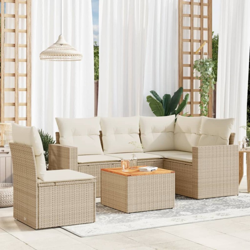 vidaXL Juego de sofás jardín con cojines 6 pzas ratán sintético beige vidaXL Juego de sofás jardín con cojines 6 pzas ratán sintético beige