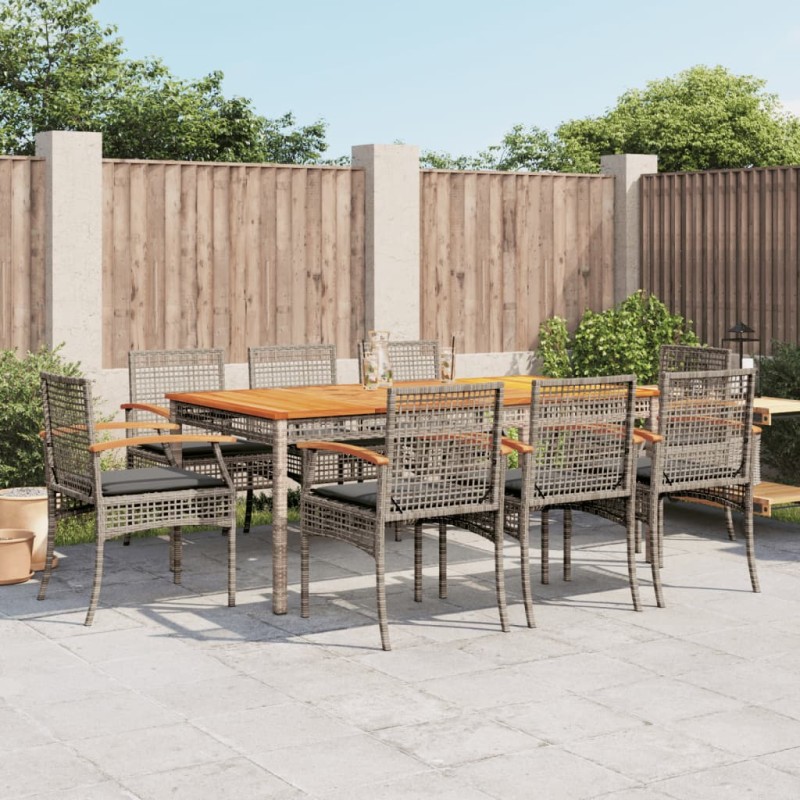 vidaXL Set comedor jardín 9 pzas y cojines ratán sintético gris vidaXL Set comedor jardín 9 pzas y cojines ratán sintético gris