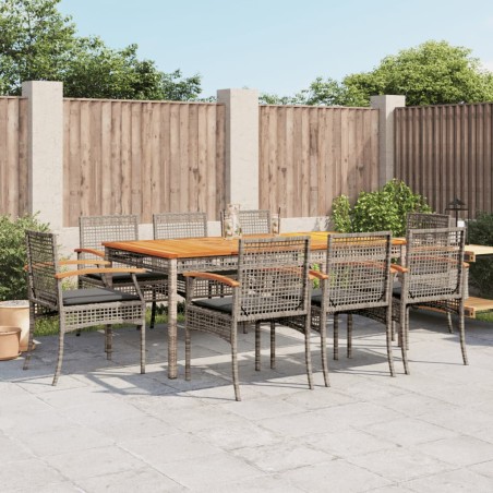 vidaXL Set comedor jardín 9 pzas y cojines ratán sintético gris