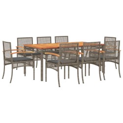 vidaXL Set comedor jardín 9 pzas y cojines ratán sintético gris