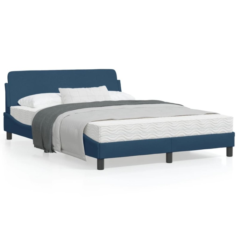 vidaXL Estructura de cama con cabecero de tela azul 140x190 cm vidaXL Estructura de cama con cabecero de tela azul 140x190 cm