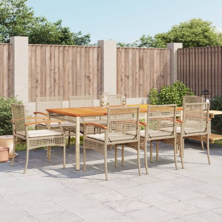 vidaXL Set comedor de jardín 9 pzas con cojines ratán sintético beige