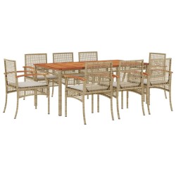 vidaXL Set comedor de jardín 9 pzas con cojines ratán sintético beige