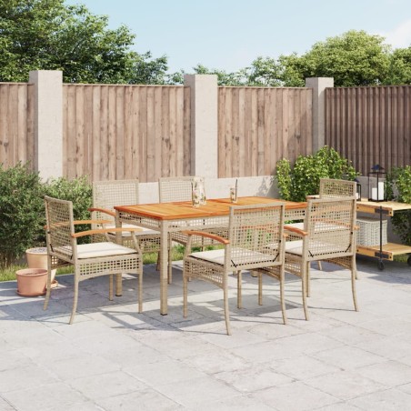 vidaXL Set comedor de jardín 7 pzas con cojines ratán sintético beige