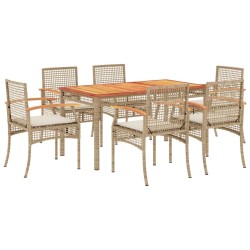 vidaXL Set comedor de jardín 7 pzas con cojines ratán sintético beige