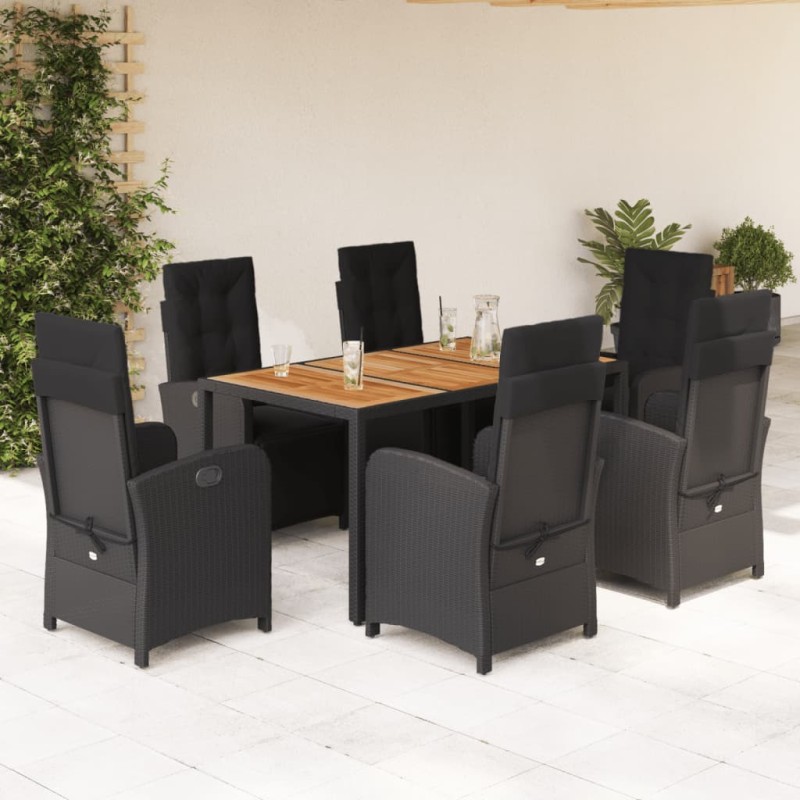 vidaXL Set de comedor de jardín 7 pzas y cojines ratán sintético negro vidaXL Set de comedor de jardín 7 pzas y cojines ratán sintético negro