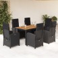 vidaXL Set de comedor de jardín 7 pzas y cojines ratán sintético negro vidaXL Set de comedor de jardín 7 pzas y cojines ratán sintético negro