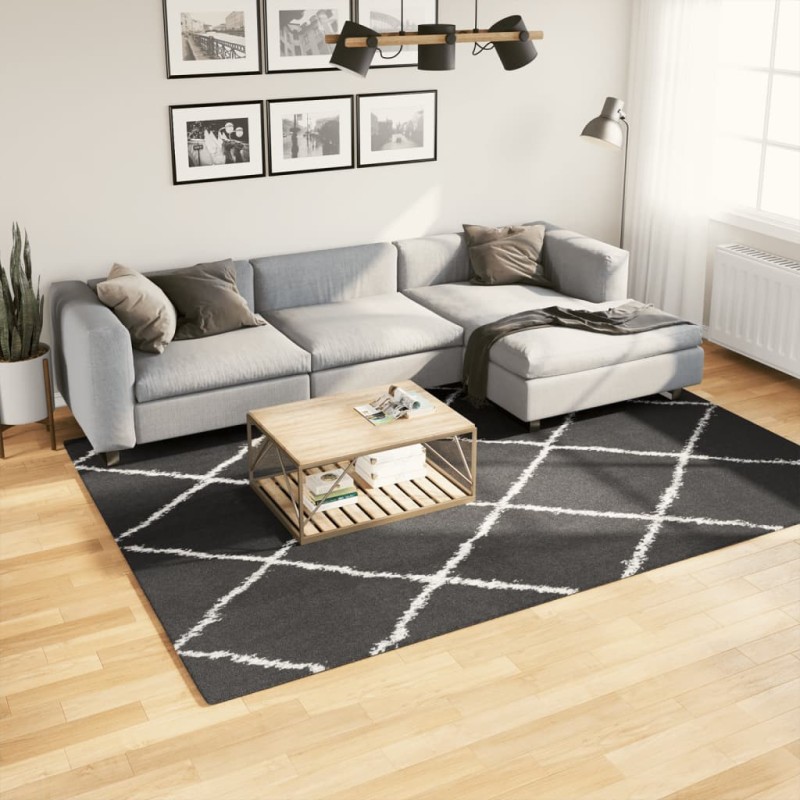 vidaXL Alfombra de pelo largo moderna negro y crema 200x280 cm