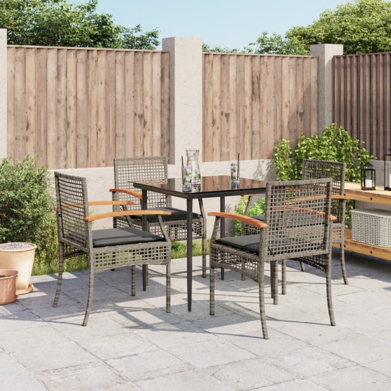vidaXL Set comedor de jardín 5 piezas con cojines ratán sintético gris vidaXL Set comedor de jardín 5 piezas con cojines ratán sintético gris